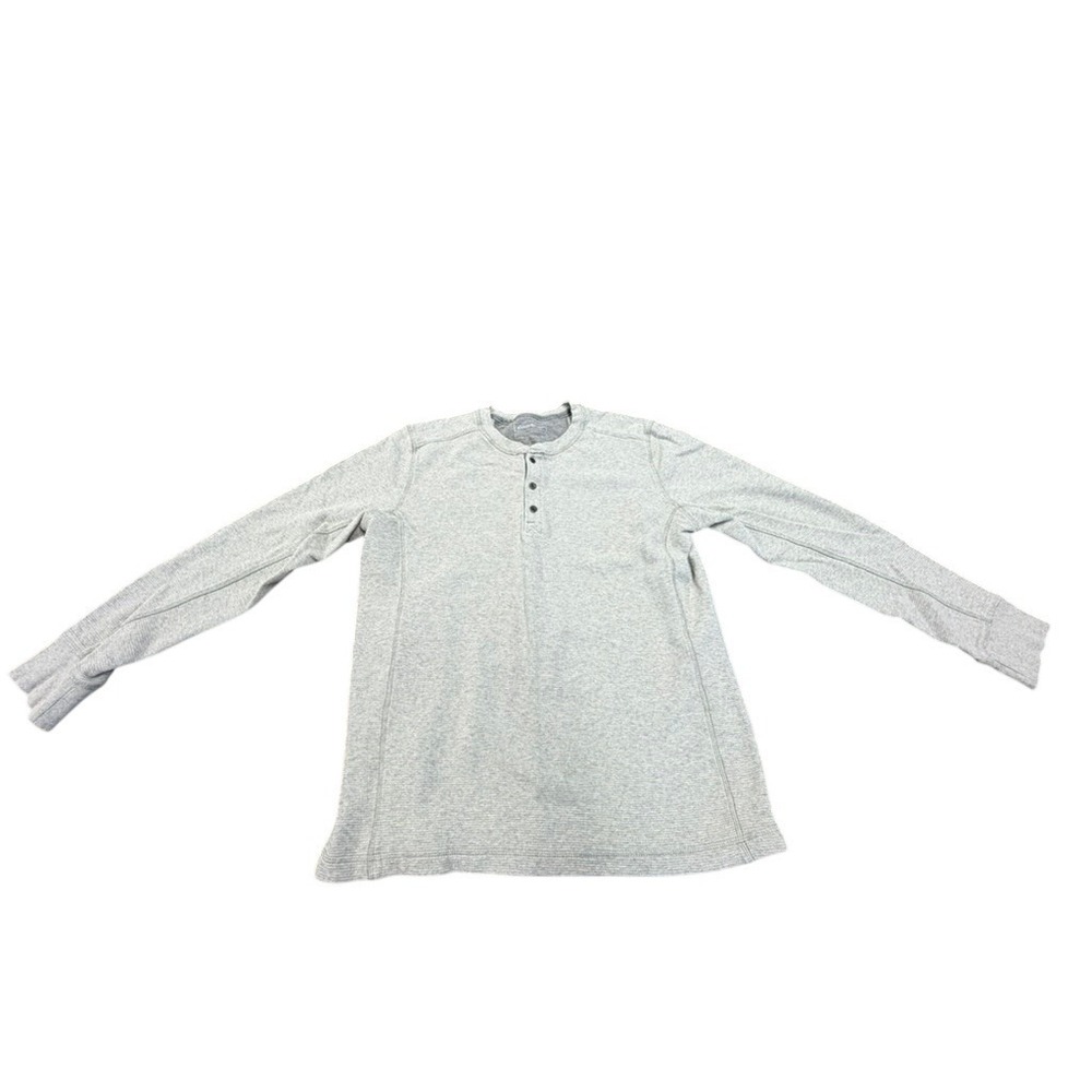 "Eddie Bauer" Mens‎ L Grey Waffle Knit Cotton Long Sleeve Henley Shirt Thermal
